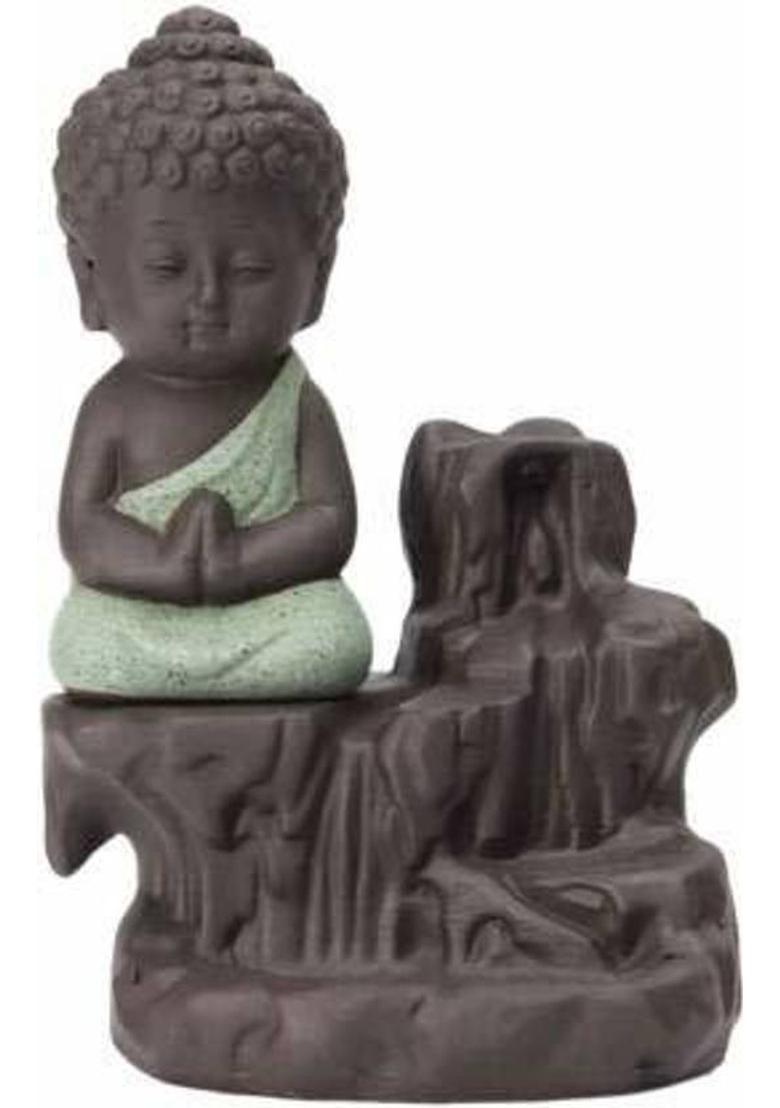 Starpion Buddha Backflow Incense Holder with 10 Scented Backflow Cone Incenses Decorative Showpiece - 11 cm&nbsp;&nbsp;(Polyresin, Green) - Indya