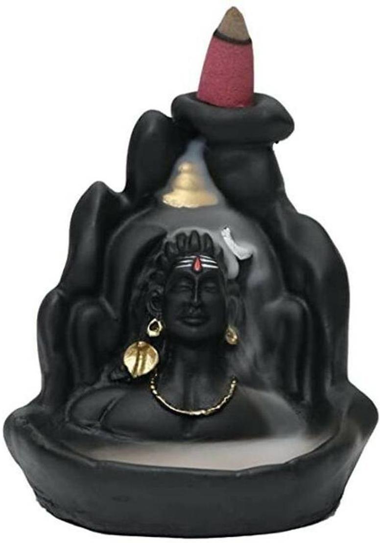 Shapefine Mahadev Shiv Shankara Incense Holder Decorative Showpiece With 20 Smoke Backflow Polyresin Incense Holder Set&nbsp;&nbsp;(Black) - Indya