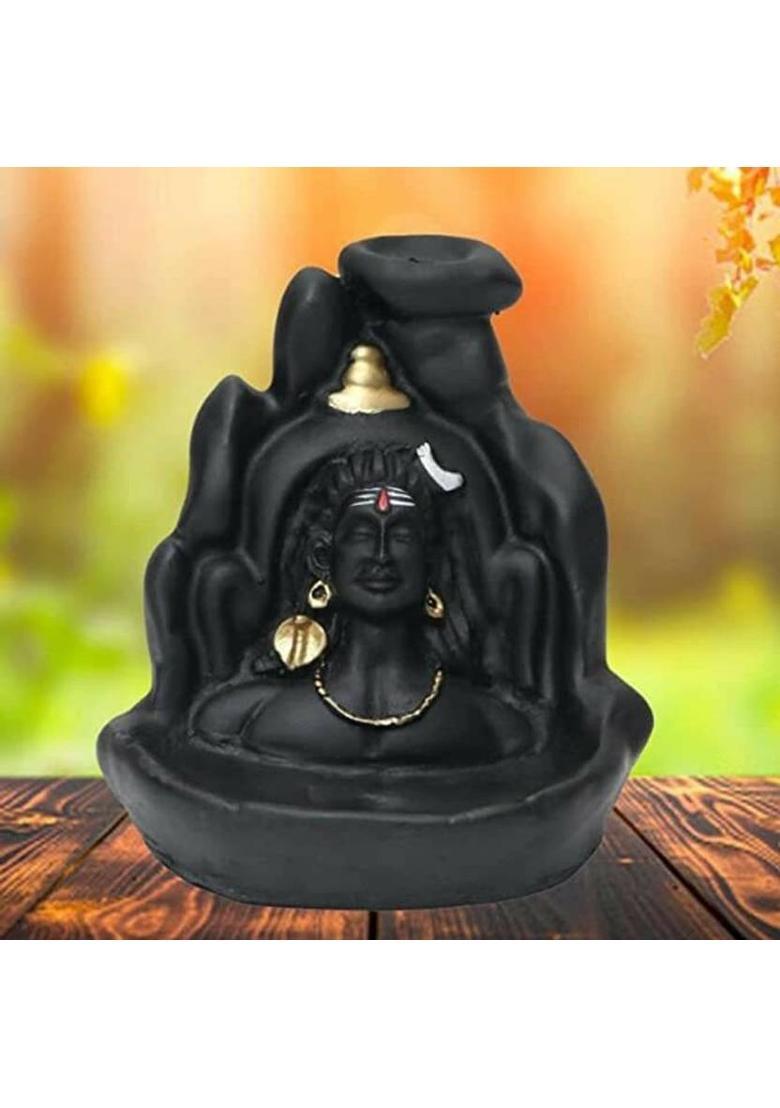 Shapefine Mahadev Shiv Shankara Incense Holder Decorative Showpiece With 20 Smoke Backflow Polyresin Incense Holder Set&nbsp;&nbsp;(Black) - Indya
