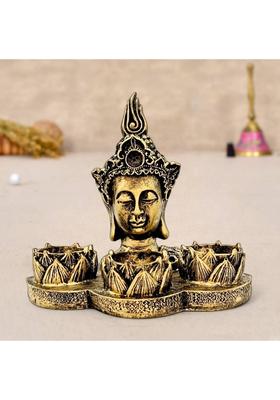 Ascension Gautam Buddha Head Showpiece Tealight Candle Holder Lord Buddha Statue for Home Polyresin 3 - Cup Tealight Holder&nbsp;&nbsp;(Copper, Pack of 1)