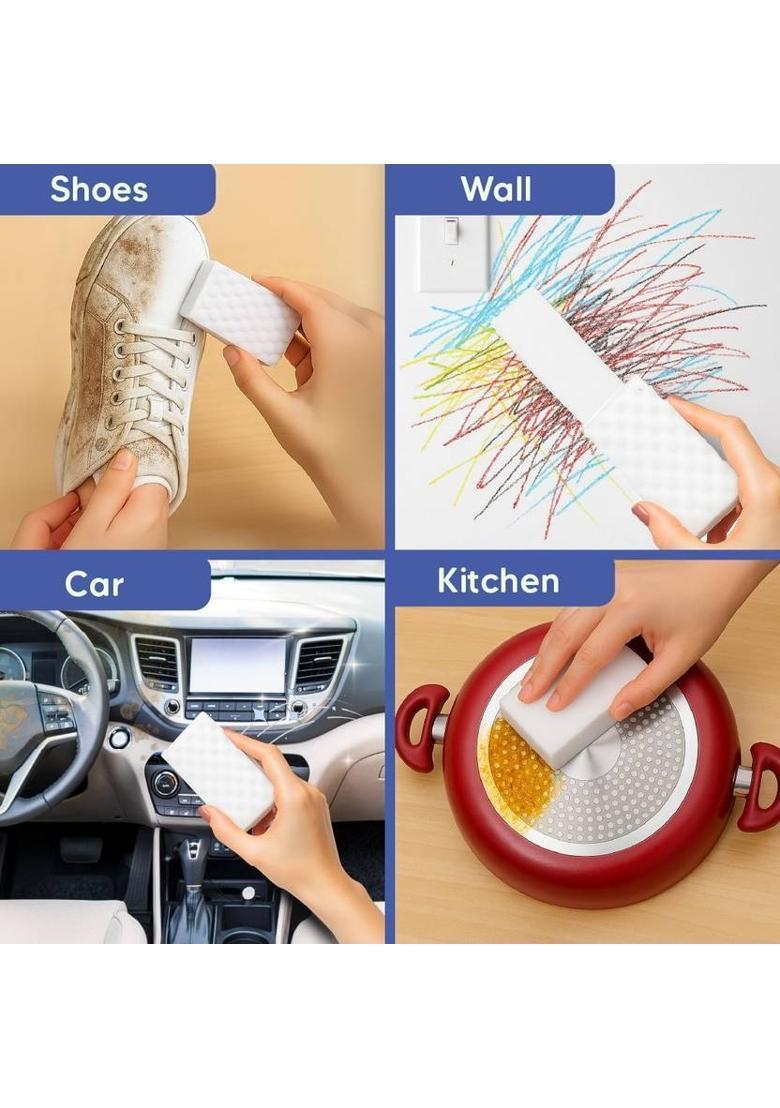 Kleenest Magic Eraser Cleaning Pack of 4 | Chemical-Free & Multi-Purpose Use Sponge Wipe&nbsp;&nbsp;(Regular, Pack of 4) - Indya