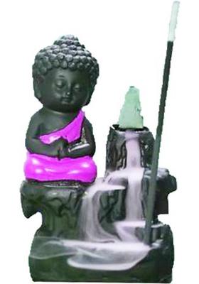 Corvell Handcrafted Meditation Monk Buddha | smoke Backflow Buddha with 10 Incenses Decorative Showpiece - 12 cm&nbsp;&nbsp;(Polyresin, Pink, Multicolor)