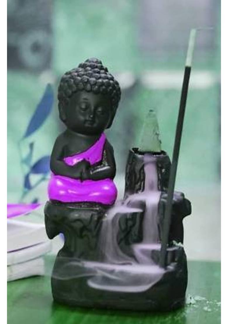 Corvell Handcrafted Meditation Monk Buddha | smoke Backflow Buddha with 10 Incenses Decorative Showpiece - 12 cm&nbsp;&nbsp;(Polyresin, Pink, Multicolor) - Indya