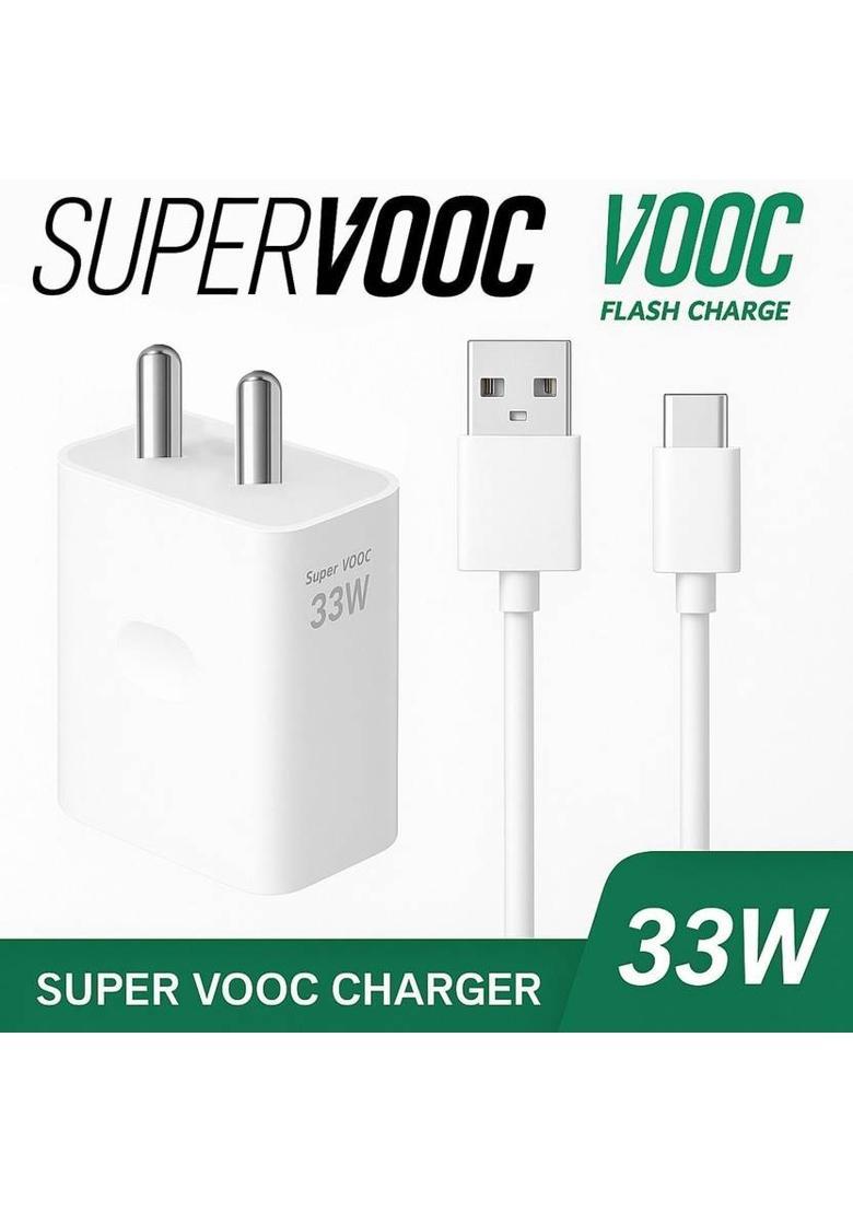 CLAT 33 W VOOC 6 A Wall Charger for Mobile with Detachable Cable&nbsp;&nbsp;(White, Cable Included) - Indya