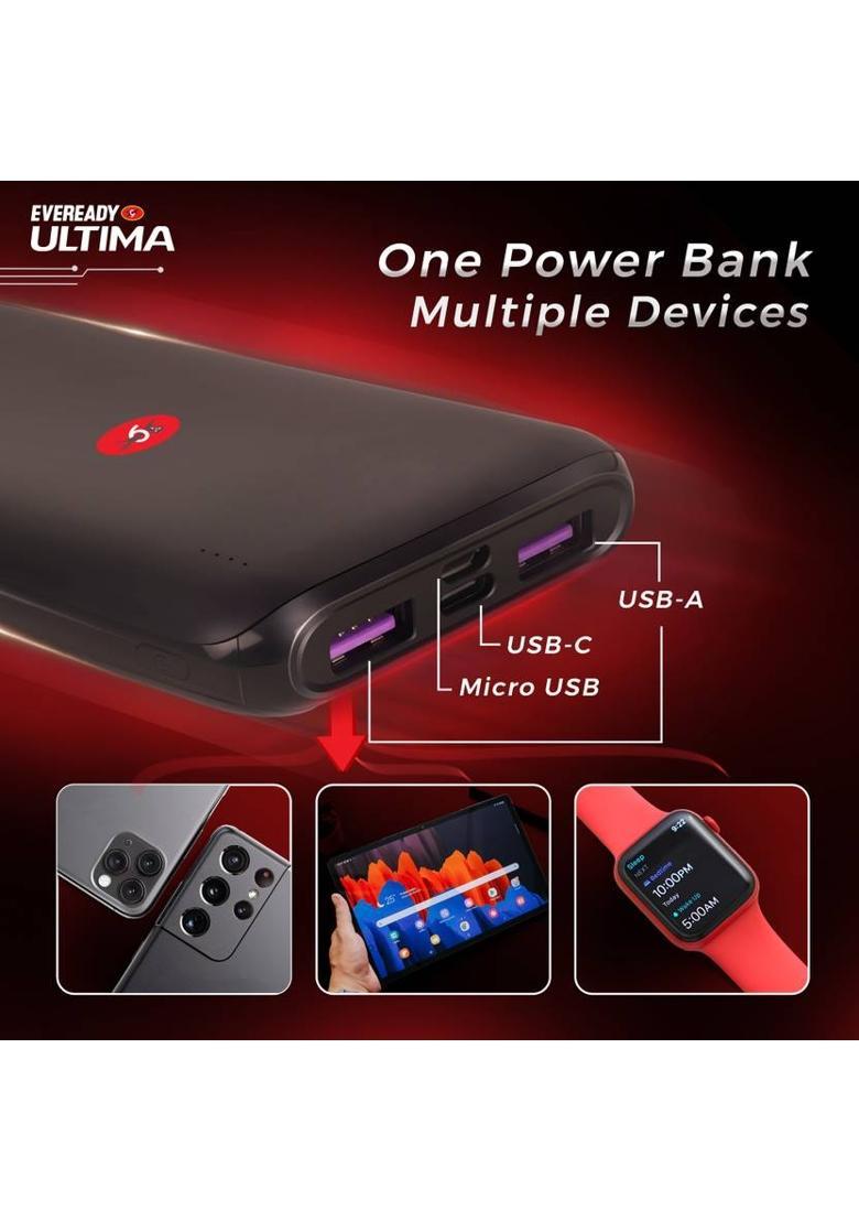 EVEREADY 10000 mAh Power Bank&nbsp;&nbsp;(Black, Lithium-ion, for Mobile) - Indya