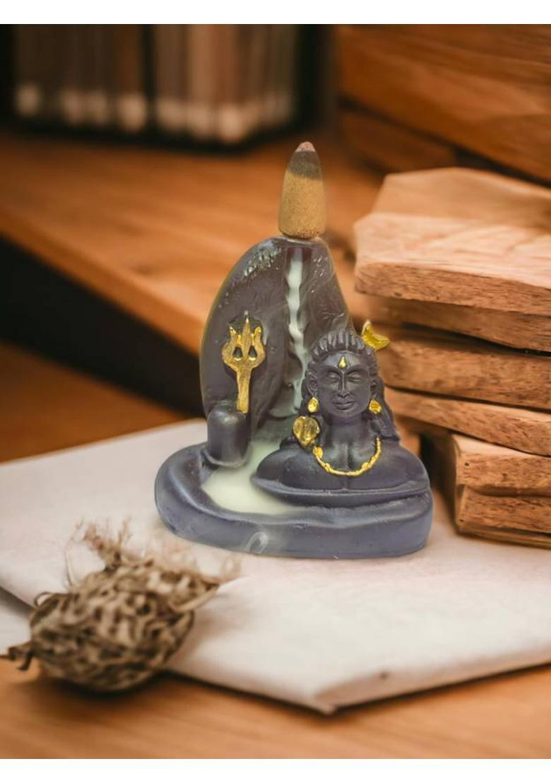 craftinky Handcrafted Polyresin Lord Shiva Incense Smoke Holder Polyresin Incense Holder&nbsp;&nbsp;(Black) - Indya