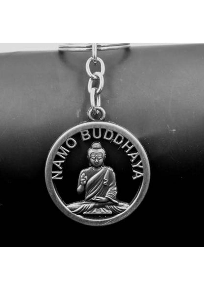 Abhiora Fashion Namo Buddhay Metal Grey Keychain for Car Bike Home Office Men & Women Key Chain - Indya