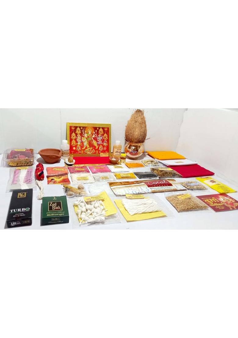 Bhakti2Shakti Navratri Pooja material kit | Durga Pooja | Ghat sthapna with Kalash & Nariyal Prayer Kit - Indya