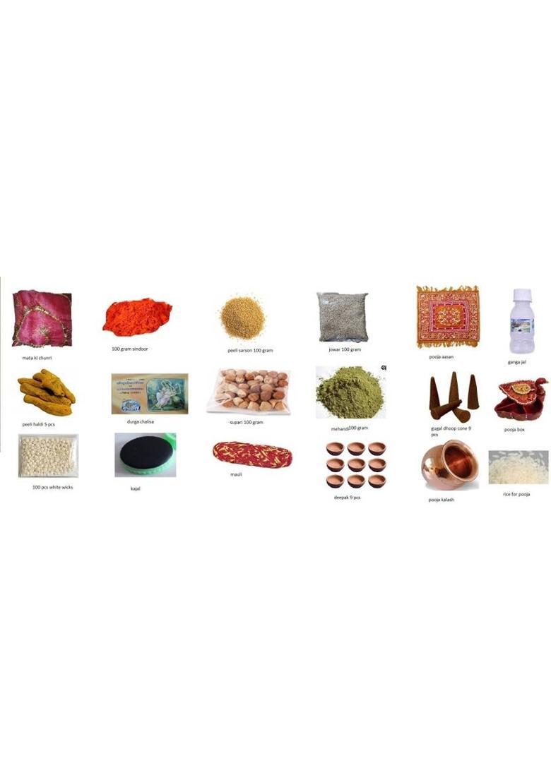 dorvik collections Navratri / Laxmi Pooja / Durga Pooja Sampoorn Poojan Iteams (18 Items Combo) Prayer Kit - Indya