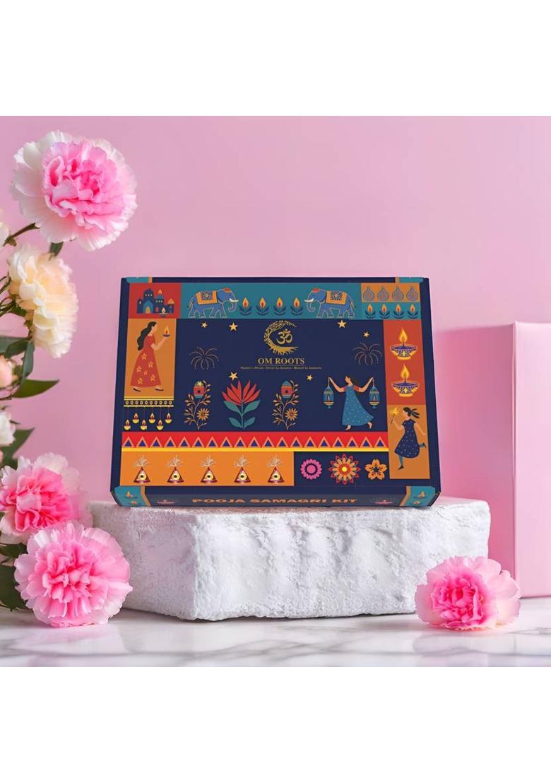 Omroots Diwali Pooja Samagri Gift Hamper | Complete Puja Kit with 20+ Items Prayer Kit - Indya