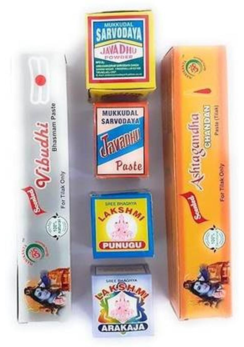 Devi Ayurvedic Shop Devi Ayurvedic Pooja Combo Pack of 6 Holy Items - Javadhu Powder Big Prayer Kit - Indya