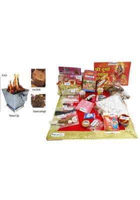KAVIM Navratri Pooja samagri kit with one Photo and Hawan Cup ( 35 Items) Prayer Kit