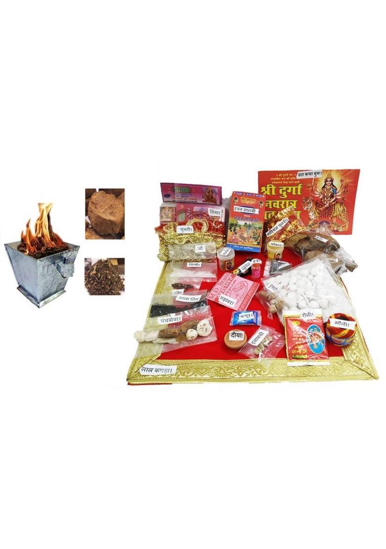 KAVIM Navratri Pooja samagri kit with one Photo and Hawan Cup ( 35 Items) Prayer Kit - Indya