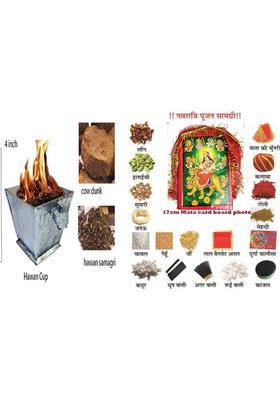 KAVIM Navratri Pooja samagri kit with one 4 inch Murti and Hawan Cup ( 35 Items) Prayer Kit