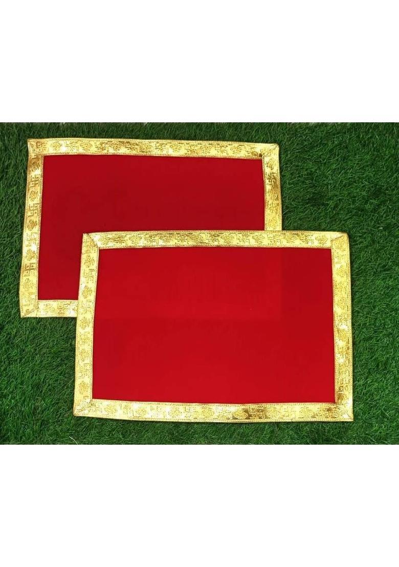 ADVIKA COLLECTION Pack of 2 Velvet Puja Aasan 12x18 inch | Mandir Prayer Cloth for God Prayer Kit - Indya