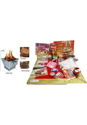 KAVIM Navratri Pooja samagri kit n 4 inch Murti ,Rice light , Hawan Cup ( 36 Items) Prayer Kit