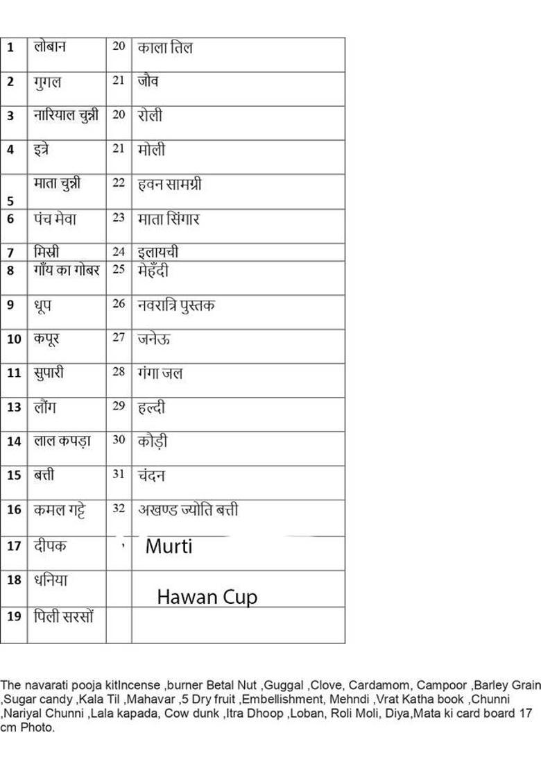 KAVIM Navratri Pooja samagri kit n 4 inch Murti ,Rice light , Hawan Cup ( 36 Items) Prayer Kit - Indya