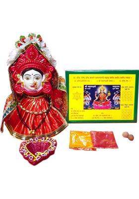 Ayodhya Bhakti Complete Mahalaxmi Puja Samagri Kit Face !! Mukhota Dress !!Mangalsutra !! Golmal !! Chunari !! Veni !! Polyfibre Goddess Mata Mahalakshmi (Laxmi) Face !! Margashirsha Laxmi Face For Puja Prayer Kit