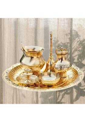 EliteTouch Brass Aarti Thali Kit with Gangajali, Pooja Bell, Lota, Katori & Spoon Brass&nbsp;&nbsp;(1 Pieces, Gold)