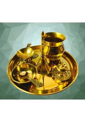 twilight Complete Brass Pooja Kit with Plate, Diya, Kalash, and Incense Holder Brass&nbsp;&nbsp;(7 Pieces, Gold)