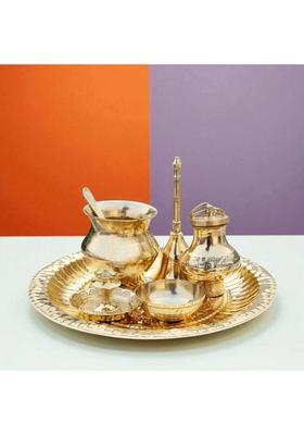 KESHAV BANJARA ENTERPRISES All-in-One Brass Puja Kit with Decorative Thali Brass&nbsp;&nbsp;(7 Pieces, Gold)