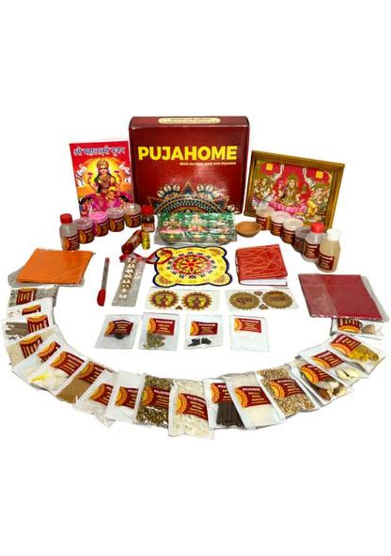 pujahome Diwali Puja Samagri Kit for Mahalakshmi Pujan/Diwali Puja Kit (47+ Items) Prayer Kit - Indya
