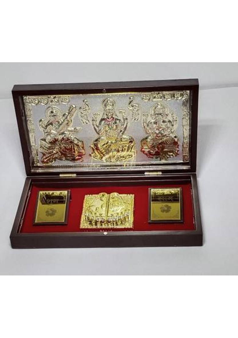 CP CREATIONS Brass Blessing Lord LAXMI Ganesh SARSWATI Worship Box | PUJA PETI | Prayer Kit - Indya