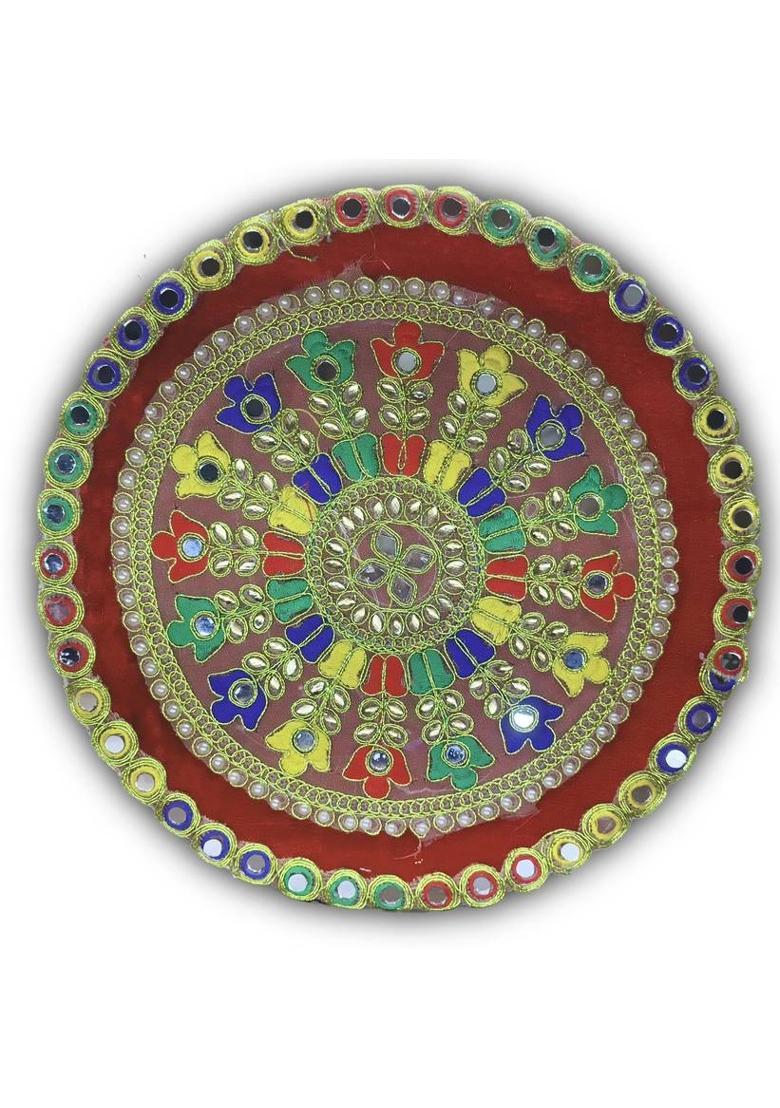 Fancy Agents Traditional Designer Karwa Chauth Thali Set with Book Calendar and Ritual Kit Stainless Steel&nbsp;&nbsp;(6 Pieces, Red) - Indya