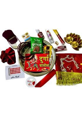 KHUSHA CREATIONS Mata 16 Shringar Pooja Thali With Lotus Roli Chawal Platter & Book/Prayer Kit Stainless Steel&nbsp;&nbsp;(1 Pieces, Multicolor)