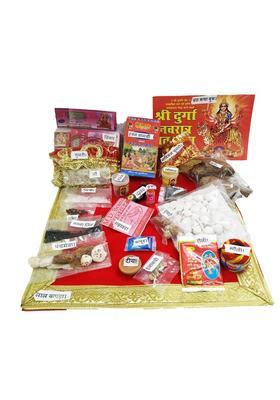 KAVIM Navratri Puja samagri , Japa mala, photo 17cm, steel plate (39 Items) Prayer Kit