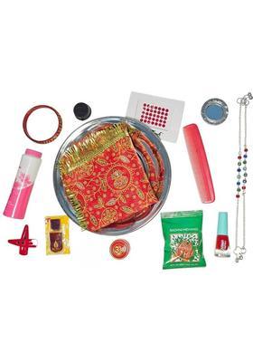 KHUSHA CREATIONS Traditional 16 Pcs Shringar Kit | Navratra Pooja Thali Set for Women Steel&nbsp;&nbsp;(16 Pieces, Multicolor)