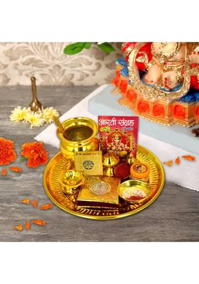 ME&YOU Pooja Thali Set, Diwali Pooja Kit, Navratri Pooja Kit, Navratri Pooja item, Diwali Pooja Item, Diwali gift for Friends & Relative, ( Germen Silver Coin 10 g) Gold Plated&nbsp;&nbsp;(1 Pieces, Gold)