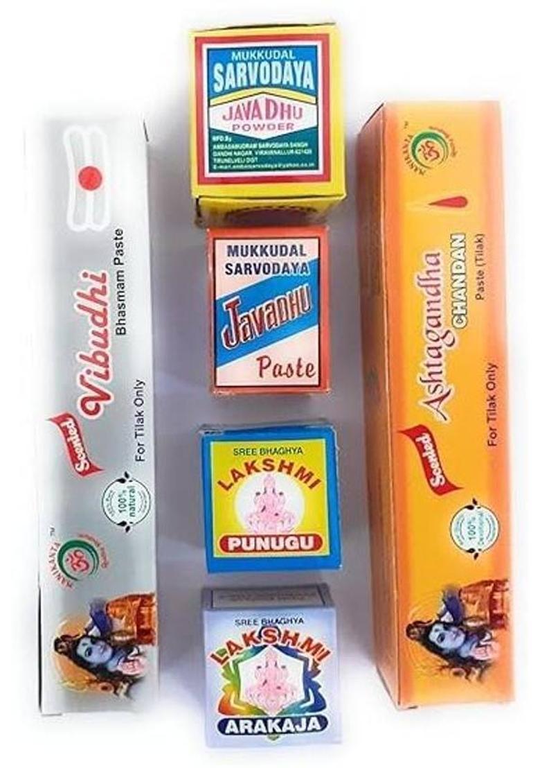 Devi Ayurvedic Shop Devi Ayurvedic Pooja Combo Pack of 6 Holy Items - Javadhu Powder Prayer Kit - Indya