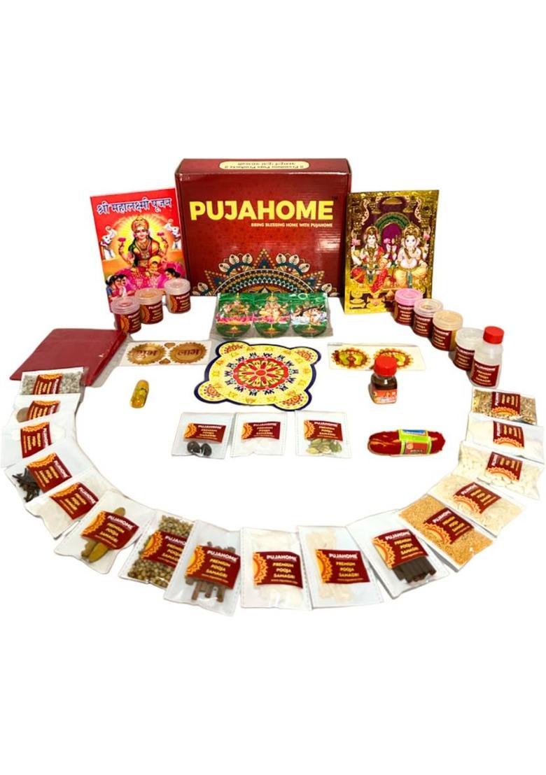 pujahome Diwali Puja Samagri Kit for Mahalakshmi | Puja Samagri Kit (38+ Items) Prayer Kit - Indya