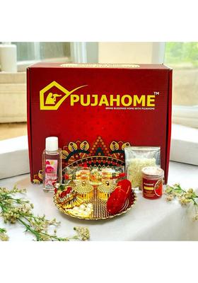 pujahome Rakhi Puja Set | Puja Thali, Rakhi | Pack of 8 Items Prayer Kit