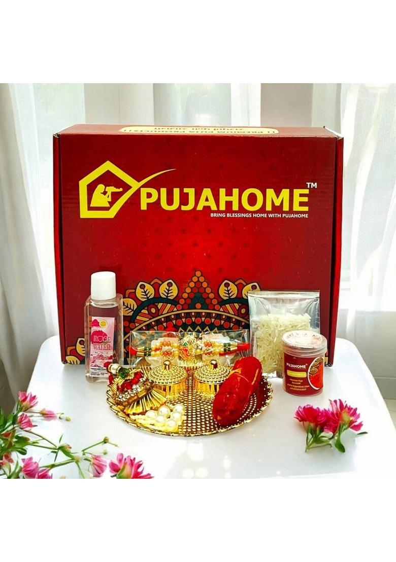 pujahome Rakhi Puja Set | Puja Thali, Rakhi | Pack of 8 Items Prayer Kit - Indya