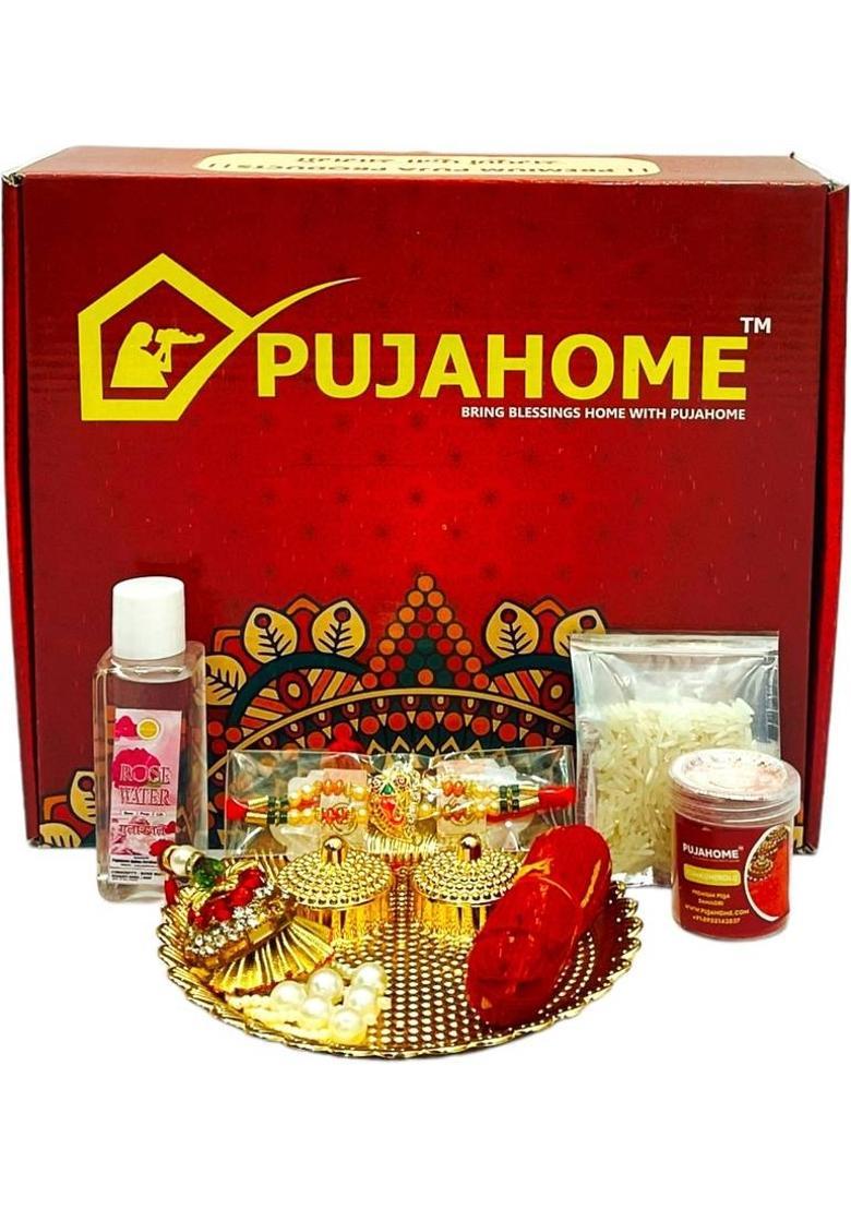pujahome Rakhi Puja Set | Puja Thali, Rakhi | Pack of 8 Items Prayer Kit - Indya