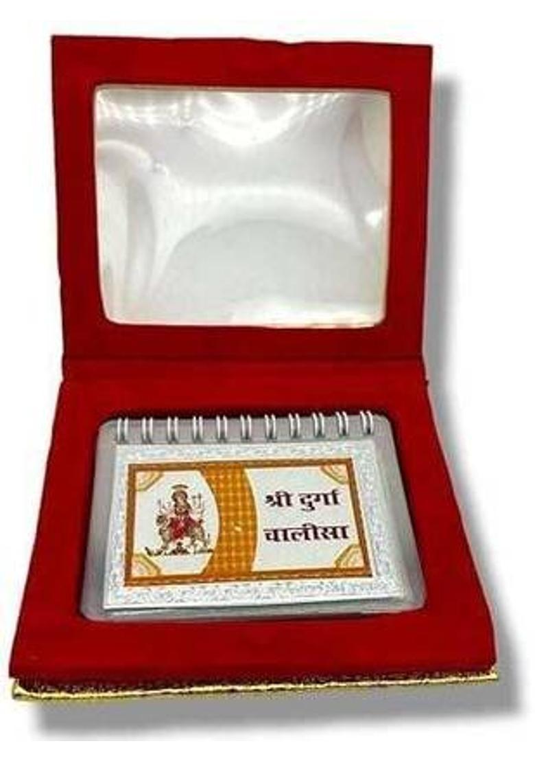 ssj Silver Durga Chalisa Book | Waterproof | Travel Pooja Path | Navratri Gift Prayer Kit - Indya
