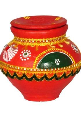 SUNINOW Lace Karwa for kawachauth pooja | karwa chauth katha Terracotta Kalash  (Red)