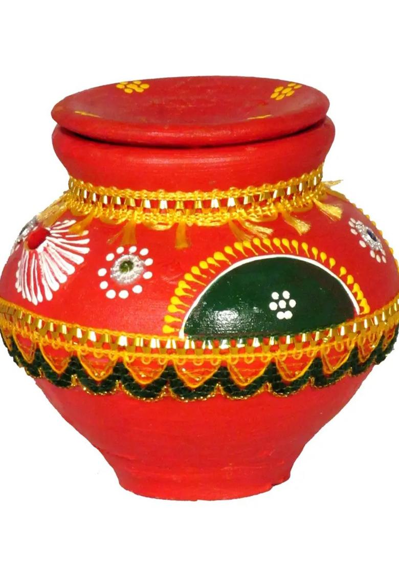 SUNINOW Lace Karwa for kawachauth pooja | karwa chauth katha Terracotta Kalash  (Red) - Indya