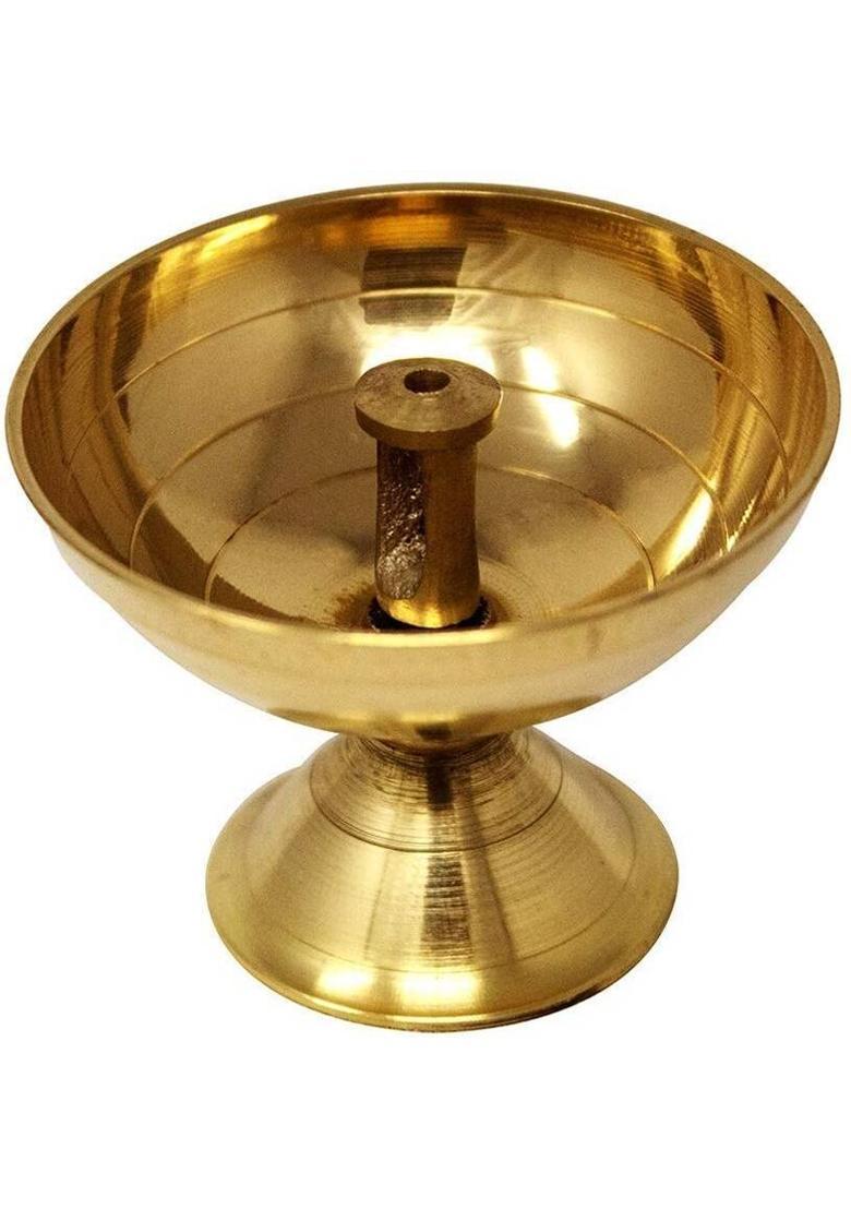 DARIDRA BHANJAN Brass Big Pooja Thali Set with Akhand Diya, Diya, Pooja kalash Lota/Bell/Agardan Brass  (1 Pieces, Gold) - Indya
