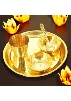 ShubhThali Brass Laddu gopal bhog plate set 1 plate 2 katori 1glass Thakur ji, Kanha ji SET Brass  (1 Pieces, Gold)