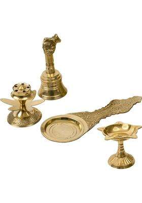 Spillbox Puja Combo of Nandi Bell, Agarbatti Dhoop, Kapoor Aarti and Brass Diya Brass  (Gold)