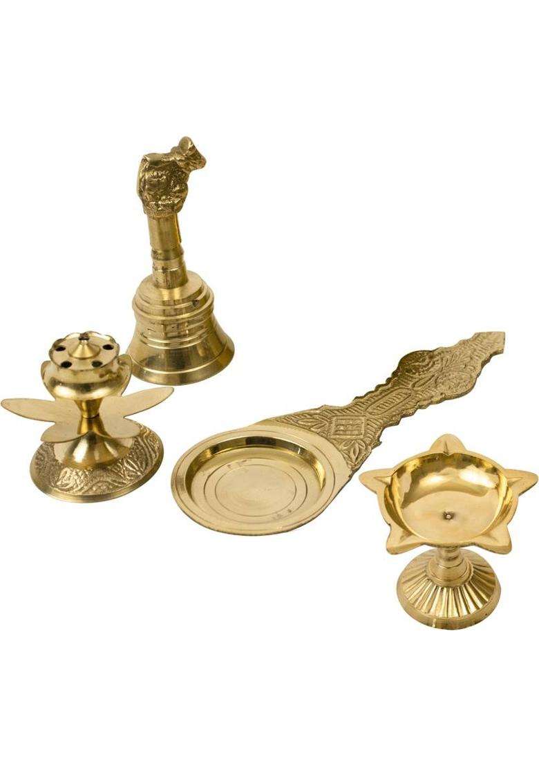 Spillbox Puja Combo of Nandi Bell, Agarbatti Dhoop, Kapoor Aarti and Brass Diya Brass  (Gold) - Indya