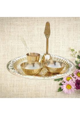 EliteTouch Pure Brass Aarti Thali Set for Home Temple | Katori, Bell & Glass Included Brass  (1 Pieces, Gold)