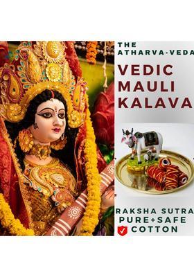 The Atharva-veda 12 Pooja Red Saffron MOLI Thread, KALAWA, Rakshasutra, Mote Moli Navrtari DIWALI Prayer Kit