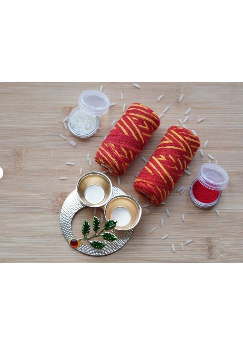 The Atharva-veda 12 Pooja Red Saffron MOLI Thread, KALAWA, Rakshasutra, Mote Moli Navrtari DIWALI Prayer Kit - Indya
