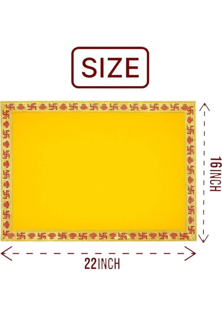 Tapoday ( 16 x 22 Inch ) Yellow Velvet Pooja Aasan Cloth / Chowki Assan Kapda Altar Cloth - Indya