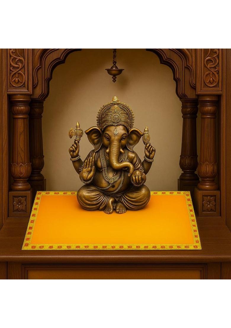 Tapoday ( 16 x 22 Inch ) Yellow Velvet Pooja Aasan Cloth / Chowki Assan Kapda Altar Cloth - Indya