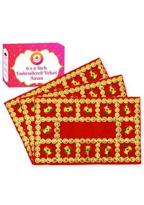 Bhakti Lehar ( Size: 6" X 9" Inch ) Velvet Pooja Aasan Cloth / Pooja Aasan Chowki Kapda for God, Bhagwan, Temple, Bajot and Mandir Altar Cloth  (Pack of 3)